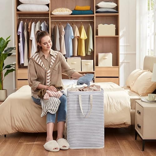 Lifewit 2 Pack Laundry Hamper Large Collapsible Laundry Basket, Freestanding Waterproof Cloth Hamper with Easy Carry Handles in Laundry Room Bedroom Bathroom Dorm for Adult, Gray&Pink, 2 x 80L thumbnail 8