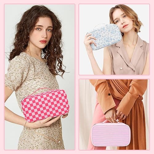 Relavel Makeup Bag, Cute Travel Cosmetic Bag, Small Pink Make Up Bags, Portable Toiletry Storage for Women Girl, Waterproof Makeup Organizer for Gym, Camping, Trip, Daily Use - Rose Red thumbnail 5