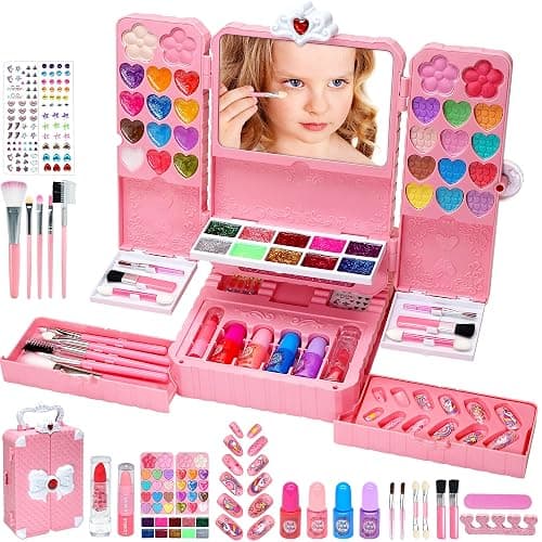 Kids Makeup Sets for Girls Toys - 74PCS Washable Makeup for Kids with Mirror, Real Dressing Table with Stand, Princess Play Makeup Kit Perfect for 3 4 5 6 7 8-12 Year Old Girls Birthday & Christmas - Image 1