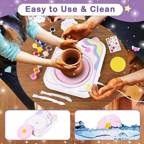 weirtoya Pottery Wheel for Kids -Arts & Crafts Painting Set for Ages 6-12，Pottery Studio Kit with 4 Pack Air-Dry Clay，Art Supplies for Kids Toys Girls Birthday Gift for 6 7 8 9 10 11 12+(Purple) - Purple thumbnail 6