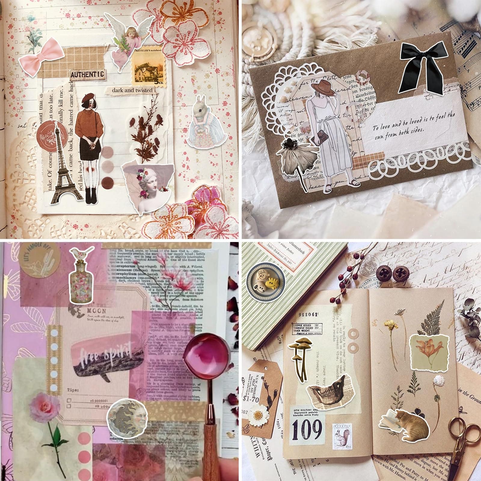 BOMICHI 480 Pcs Vintage Aesthetic Stickers for Scrapbooks Laptop Water Bottles Skateboard Notebooks Phone Kindle, Cute Vinyl Stickers for for Kids Teens Adults Girls thumbnail 3