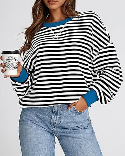 BTFBM Sweatshirt For Women 2026 Fall Crewneck Long Sleeve Oversized Striped Pullover Tops Y2K Clothes Workout Shirt thumbnail 5