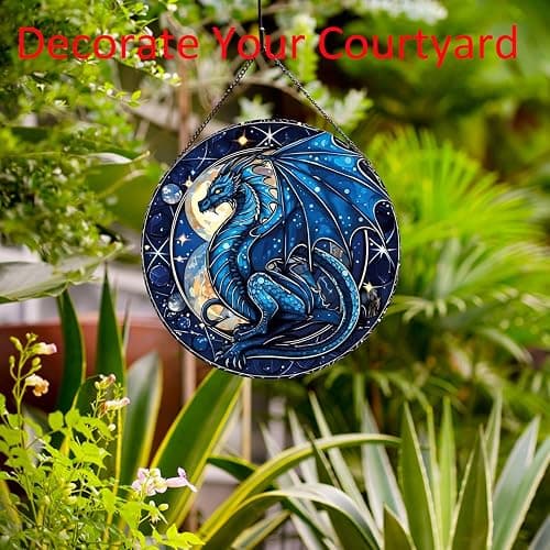 Payutou Celestial Dragon Pattern Suncatcher Stained Glass,Hanging Stained Glass for Windows,20cm/7.87inch Sun Catcher Garden Hangings Ornaments Halloween Fall Christmas Decor for Home thumbnail 7