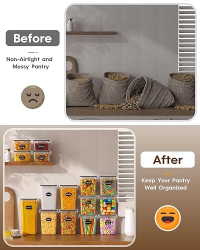 KEMETHY 15 Pack Airtight Food Storage Containers with Lids, Kitchen Pantry Organizers and Storage, BPA-Free Plastic Food Canisters for Cereal, Flour, Sugar, Pasta, Dry Food, Include Labels & Marker thumbnail 5