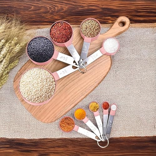 Measuring Cups and Spoons Set, 10-Piece Stackable Kitchen Tools with Stainless Steel Handles, Nesting Measurement Gadgets for Cooking & Baking (pink) thumbnail 6