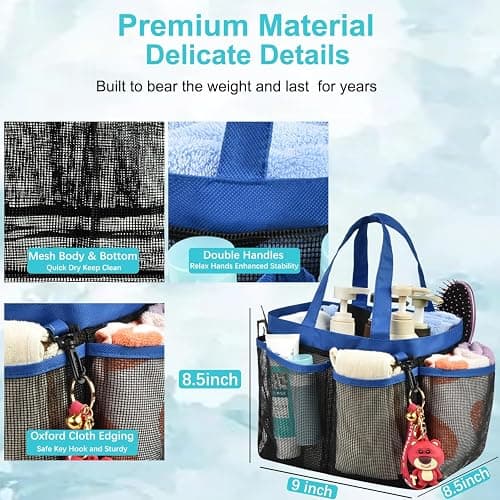 Haundry Mesh Shower Caddy Tote, Large College Dorm Bathroom Caddy Organizer with Hook and Handles, 8 Basket Pockets for Camp Swimming Travel Gym Beach thumbnail 6