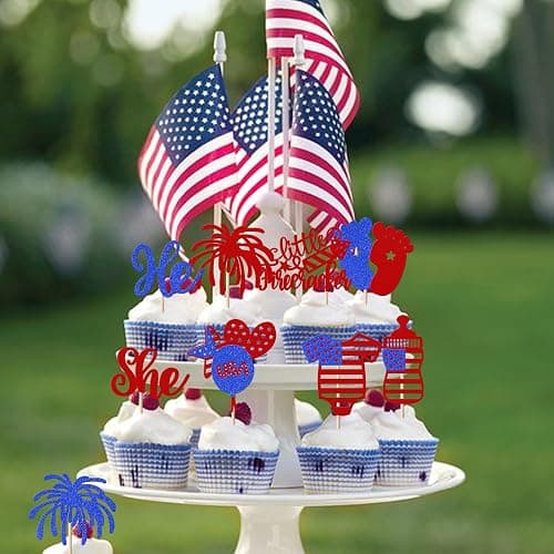 Rsstarxi 36 Pack 4th of July Gender Reveal Cupcake Toppers with Little Firecracker Independence Day Cupcake Picks for Happy Independence Day Gender Reveal Theme Party Cake Decorations thumbnail 4