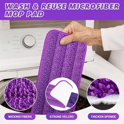 HOMTOYOU Spray Mops for Floor Cleaning: Wet Mop for Hardwood Tile Wood Laminate Vinyl - 3 Washable Microfiber Pads for Swiffer Powermop - Absorbs Pet Hair Dust thumbnail 4