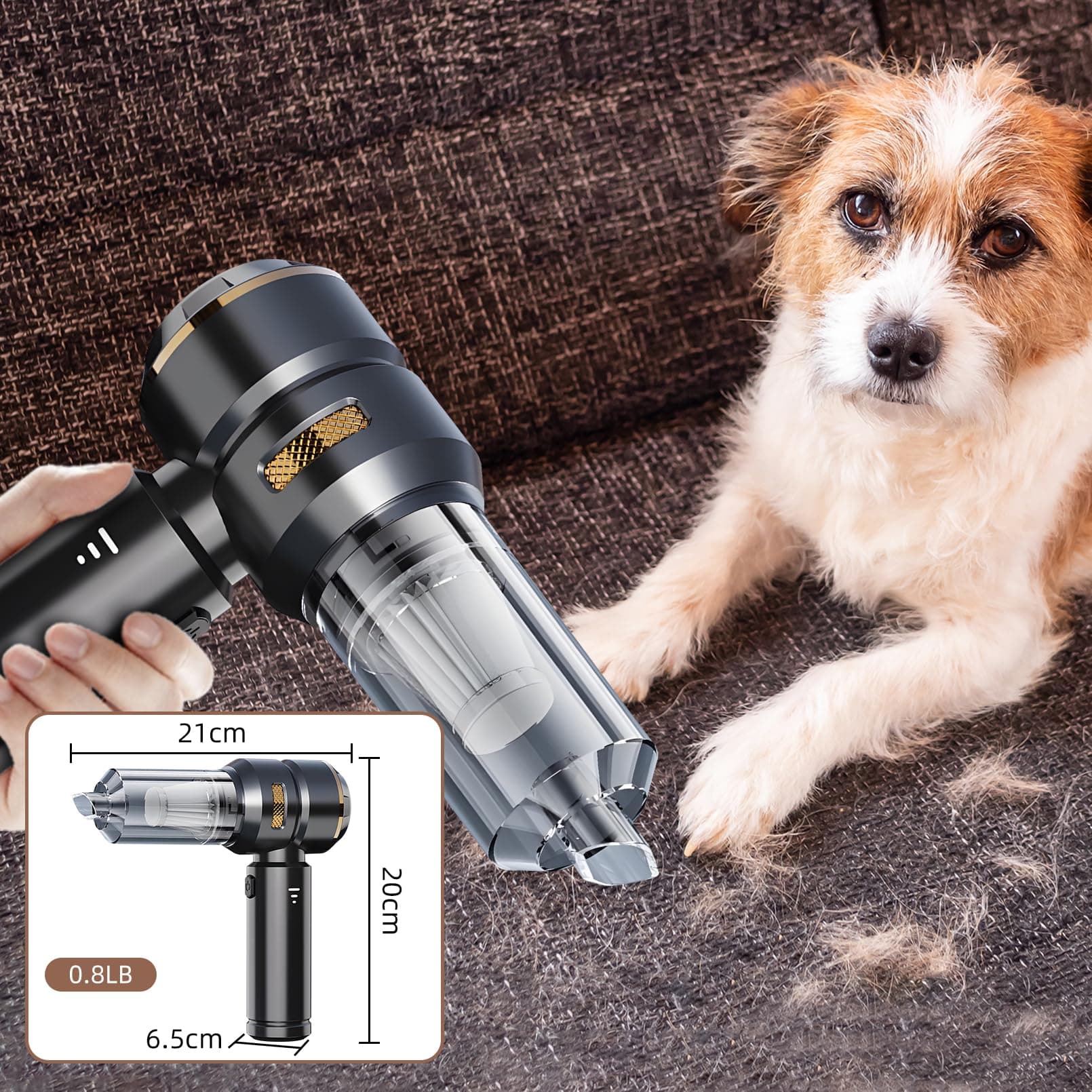Handheld Vacuum Car Vacuum Cleaner,25000Pa Powerful Brushless 4-in-1,Car Vacuum Cordless,Low Noise Rechargeable Mini Vacuum for Vehicle,Home, Office,Keyboard,Pet Hair(Black Gold) thumbnail 2