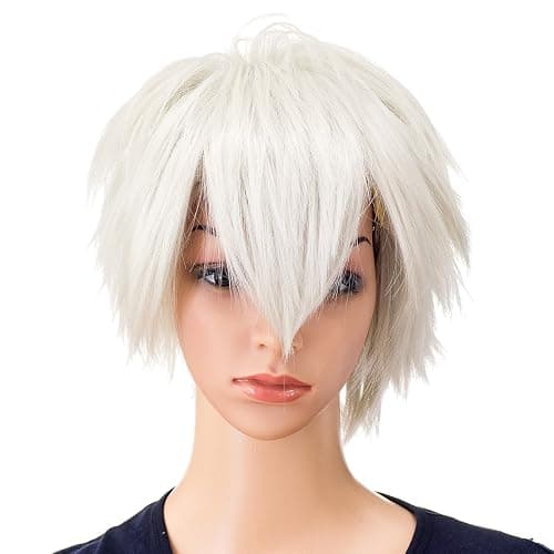 SWACC Unisex Fashion Spiky Layered Short Anime Cosplay Wig for Men and Women (White) thumbnail 2