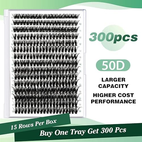 Lash Clusters 300pcs Individual Lashes 50D 0.07C Curl 9-18MIX DIY Eyelash Extension KEYYOU Large Tray Volume Soft&Natural Cluster Lashes(50D-0.07C,9-18MIX） thumbnail 2