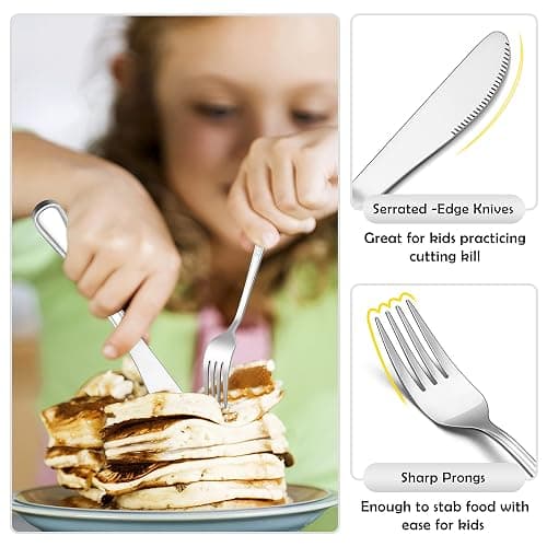 E-far 12-Piece Kids Silverware, Stainless Steel Toddler Kids Utensils Safe for Preschooler/Children, Includes 4 Forks 4 Spoons 4 Knife, Slimline Adult Look & Small Size, Rust Free & Dishwasher Safe thumbnail 3