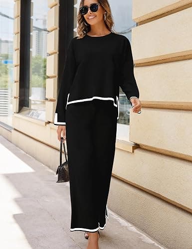 Tanming Women's 2 Piece Outfits Long Sleeve Knit Sweater Top Wide Leg Pants Lounge Sets Tracksuits thumbnail 3