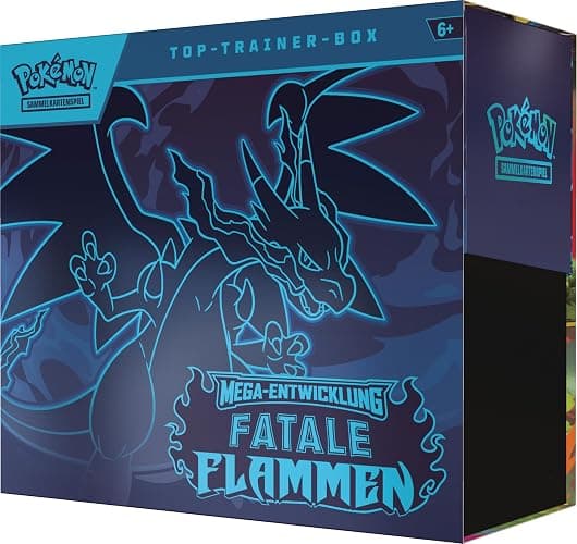 Pokémon-Sammelkartenspiel: Top-Trainer-Box Mega-Entwicklung – Fatale Flammen (1 Vollbild-Promokarte, 9 Boosterpacks & Zubehör) thumbnail 3