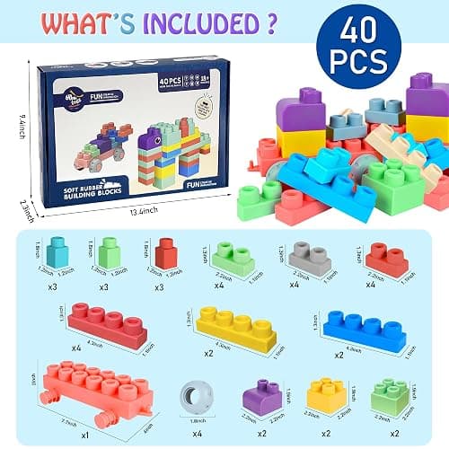 ROHSCE Soft Building Blocks for Toddlers, Large Building Blocks Stacking Blocks for Babies 6 Months and Up Stem Toddler Gifts, Teething Toys, 40 PCS thumbnail 3