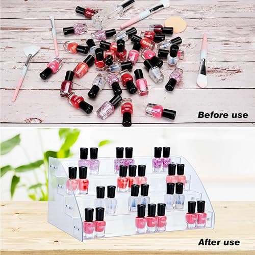 KINGROW Nail Polish Organizer Holder Rack 4 Layers Acrylic Display Rack Eyeglasses Shelf Essential Oils Ink Storage Holds Up to 64 (Fit 1-2oz Bottles) thumbnail 4