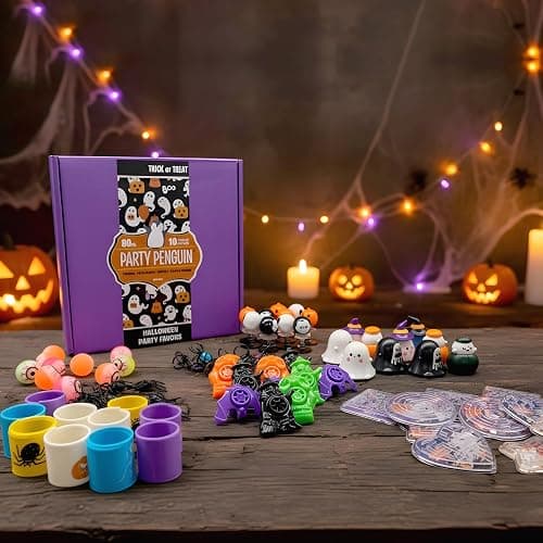THE PARTY PENGUIN Halloween Favors Bundle for Kids | Trick or Treat Party Supplies with Gem Rings, Whistles, Bounce Balls, Games, Spiders,Toys & More | Halloween Goodie Bag Fillers & Classroom Prizes thumbnail 2