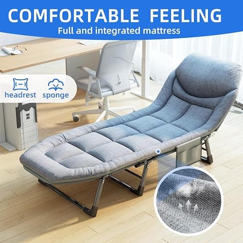 BSISHL Camping Cot with Mattress,No Assembly Required Heavy Duty Folding Camping Cot for Adults,450 Lbs Capacity Adjustable Portable Bed for Indoor,Outdoor&Patio Use (L''70in) thumbnail 6