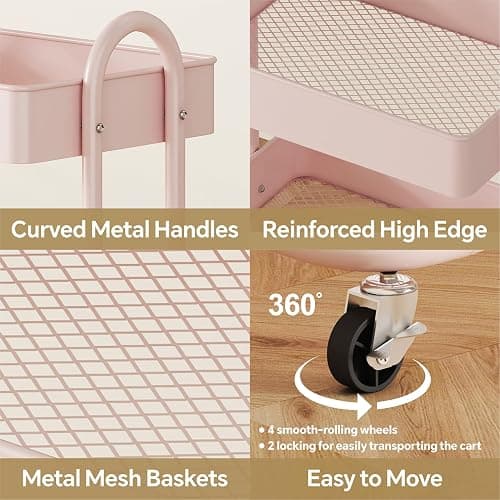MIOCASA 3-Tier Metal Utility Rolling Cart, Heavy Duty Multifunction Cart with Lockable Casters, Easy to Assemble, Suitable for Office, Bathroom, Kitchen, Garden thumbnail 4