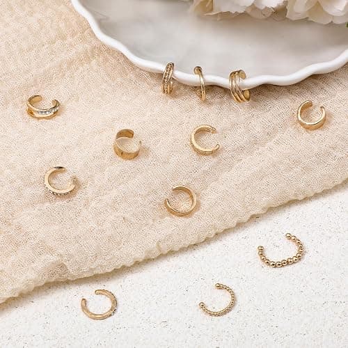 Nogeqi 12 Pcs Gold Ear Cuffs for Women Non Piercing Adjustable Fake Ear Piercings, Clip on Cartilage Earring Gold Earring Cuffs Non Pierced Cuff Earrings for Women Fake Earrings Jewelry thumbnail 4