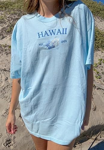 Women Teen Girls Cute Embroidered Graphic Tees Preppy Colorful Surf Shirts Coastal Short Sleeve Beach Tshirt Tops thumbnail 2