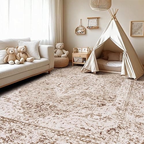 Lofus 5x7 Area Rugs for Living Room, Washable Area Rug, Rugs for Bedroom, Kitchen, Vintage Boho Carpet, Soft Non-Slip, Low Pile Large Area Rug for Office Dining Room, Vintage Beige Brown thumbnail 3