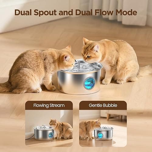 Cat Water Fountain Stainless Steel: 2.6L Cat Fountain for Drinking - Pet Water Fountain for Cats Indoor - Automatic Pet Water Dispenser Bowl - Best Auto Feeding Supplies Gift for Small Dog Large Kitty thumbnail 4