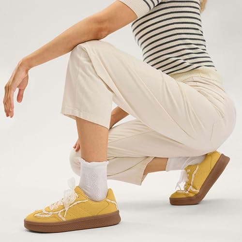 Vilanva Women's Lace Detail Fashion Sneakers Comfortable Casual Dress Sneakers with Retro Gum Sole Walking Trendy Footwear thumbnail 5
