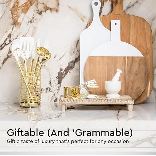 White and Gold Kitchen Utensils Set - 23-Piece Gold Kitchen Accessories Include Measuring Cups and Spoons Set, Silicone Utensils, and Utensil Holder for Baking, Cooking, and Stylish Kitchen Decor thumbnail 8