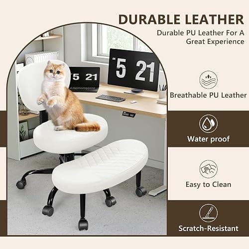 AtHope Ergonomic Cross Legged Office Chair with Wheels - Adjustable Height for Meditation, ADHD Desk & Yoga - Wide Criss Cross Design with Lumbar Support, Kneeling Chair - Off White thumbnail 5