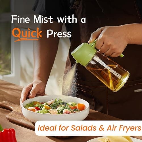 TrendPlain 16oz/470ml Glass Olive Oil Sprayer for Cooking – 2 in 1 Olive Oil Dispenser Bottle for Kitchen Gadgets and Air Fryer Accessories, Salad, BBQ - Green thumbnail 4
