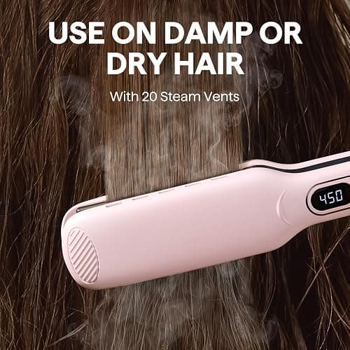 Wavytalk Wet to Straight Hair Straightener, 1.75″ Wide Vent Sesh Flat Iron | Straightener for Damp or Dry Hair with Dual Voltage Leave Silky Smooth Look, 20% Faster Styling, Pink thumbnail 3