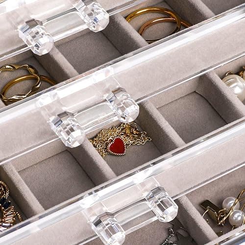 Frebeauty Acryl-Schmuck-Organizer, Ohrring-Organizer, Box mit 5 Schubladen, stapelbarer Ohrringhalter für Ringe, Ohrstecker und Armbänder (grau) thumbnail 5