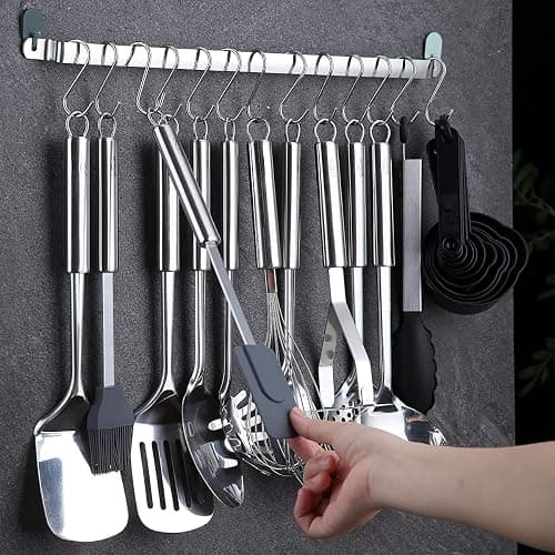 Berglander Kitchen Utensils Set 38 Pieces, Stainless Steel Cooking Utensils Set, Kitchen Gadgets Cookware, Kitchen Tool Set with Utensil Holder Rack And Hooks For Hanging Dishwasher Safe thumbnail 5