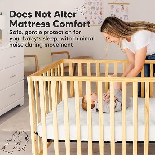 2-Pack Waterproof Crib Mattress Protector Cover Fitted - Quiet Baby Crib Mattress Pad Sheets, 52" x 28" Soft Quilted Cotton Baby Sheet, Machine Washable, Easy Fit, Durable (Soft White/Mavy) thumbnail 9