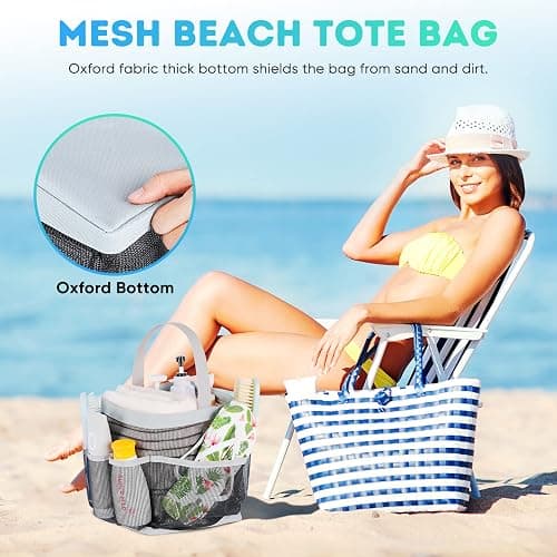 EUDELE Mesh Shower Caddy Portable for College Dorm Room Essentials with 8-Pocket Large Capacity for Beach,Swimming,Gym-Grey - Black-Grey thumbnail 5