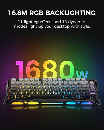 GravaStar Mercury K1 75% Wireless Mechanical Gaming Keyboard, Aluminum Alloy, Gasket Compact Custom Keyboard Hot-Swap Socket, Linear Switches, RGB Backlit - Gradient Black thumbnail 6