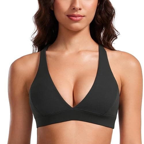 CRZ YOGA Butterluxe Deep V-Neck Sports Bras for Women - Spaghetti Strap Criss Cross Padded Top Low Coverage Wireless Yoga - Image 1