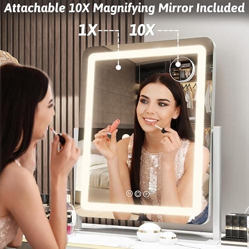 FENNIO Vanity Mirror with Lights 22 Inch- LED Lighted Makeup Mirror,Large Makeup Mirror with Lights,Touch Screen with 3-Color Lighting,Led Mirror Makeup,Dimmable(White) thumbnail 4