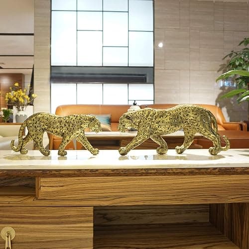 POLYDUKE Modern Polyresin Cheetah Figurine Home Décor Realistic Antique Classical Leopard Statues Living Room Decor Ornament Figures，Gold 7.1" H…… - Gold - 15.65"L x 6.75"H thumbnail 6
