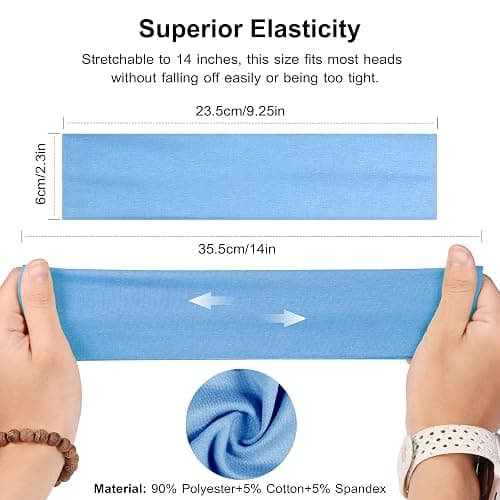 Ztomine Headbands for Women, 8pcs Stretchy Non Slip Soft Cotton Cloth Hair Bands for Sports, Workout, Yoga and Running thumbnail 3