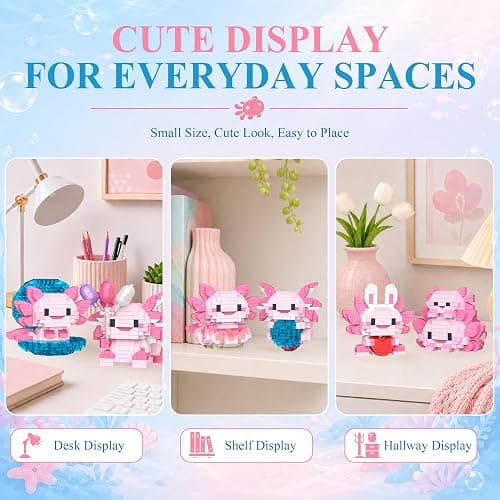 IBLOTIME 6 Pack Axolotl Micro Brick Building Set, 2278 PCS | 6 Axolotl Builds, Separate Packs, Micro Bricks, Small Party Favors, Desk Shelf Decor, Ages 14+ thumbnail 5