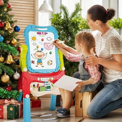 Toddler Art Easel for Kids, Double-Sided Magnetic Whiteboard & Chalkboard with Painting Accessories, Rotatable Easel Toy, Great Christ Gift for Boys and Girls thumbnail 2
