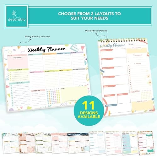 Decorably 52 Sheets Colorful Pastel Undated Weekly Planner Tear Off Pad | Weekly Planner Notepad with 8 Write-In Blocks - 11x8.5in, Week at a Glance Pad, Weekly Calendar, Glue-Bound, Tear Off Design thumbnail 3