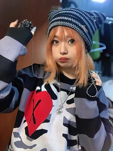 Crochet Hats for Women Vintage Beanies Women Fox Hat Grunge Goth Beanies Hat Y2K Accessories Slouchy Beanies for Women thumbnail 3