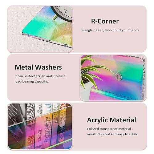 Sezanrpt 6 Inches Iridescent Small Wall Shelves, Acrylic Floating Shelf for Small Space, Acrylic Display Ledges for Funko Pop Figures, Home Décor, Plants, Smart Speaker, Digital Clock, 4 Pack thumbnail 4