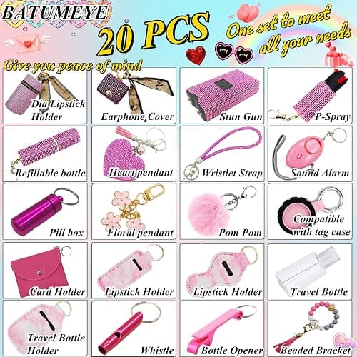 BATUMEYE Keychain Set for Woman Gift with Whistle Bottle Opener Card Holder Wristlet Strap Travel Bottle Holder thumbnail 3