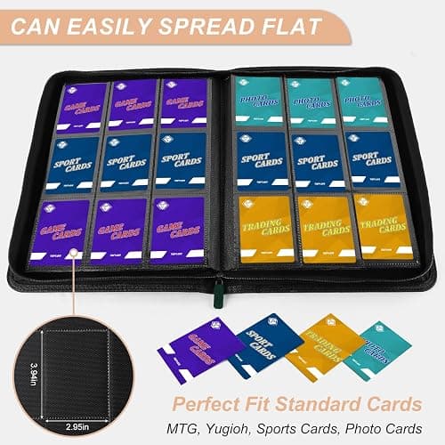 Trading Card Binder, Card Binder Album Folder Book Fit for MTG Baseball Football Sports Cards, Easy to Use Card Collection Binder (Green, 432 Pockets) thumbnail 6