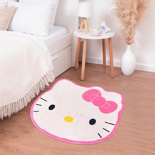Hurig Super Soft Kitty Rugs Cute Area Rug for Room Decor Girls Bedroom Decoration Cashmere Mat - Kitty Head-1 - 2'3" x 2'9" (Irregular) thumbnail 5