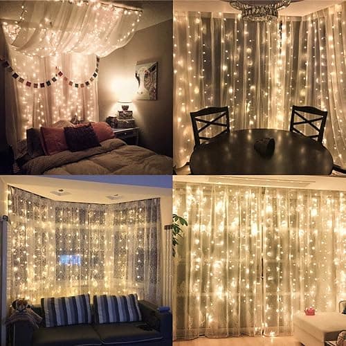 poripori 300 LED Curtain String Lights, Twinkle Fairy Lights for Bedroom with 8 Lighting Modes, USB Christmas Lights for Party Home Bedroom Indoor Wall Room Decor (Warm White) thumbnail 2